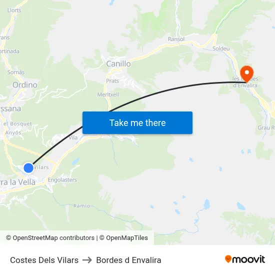 Costes Dels Vilars to Bordes d Envalira map
