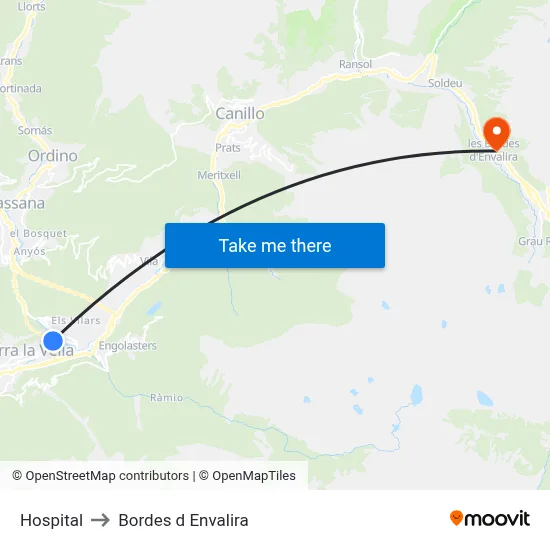 Hospital to Bordes d Envalira map