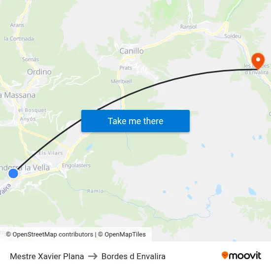 Mestre Xavier Plana to Bordes d Envalira map