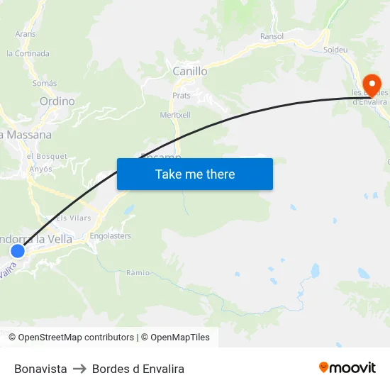 Bonavista to Bordes d Envalira map