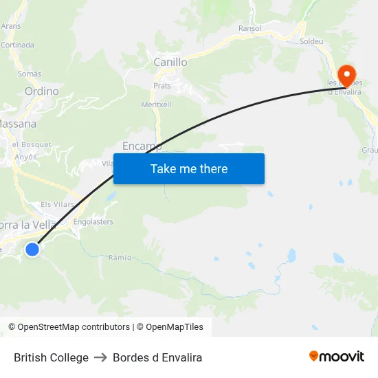 British College to Bordes d Envalira map