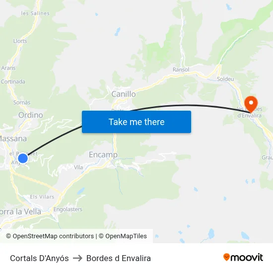 Cortals D'Anyós to Bordes d Envalira map
