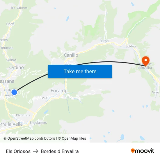 Els Oriosos to Bordes d Envalira map