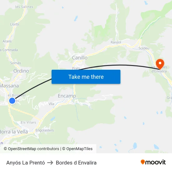 Anyós La Prentó to Bordes d Envalira map