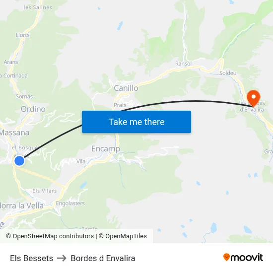 Els Bessets to Bordes d Envalira map