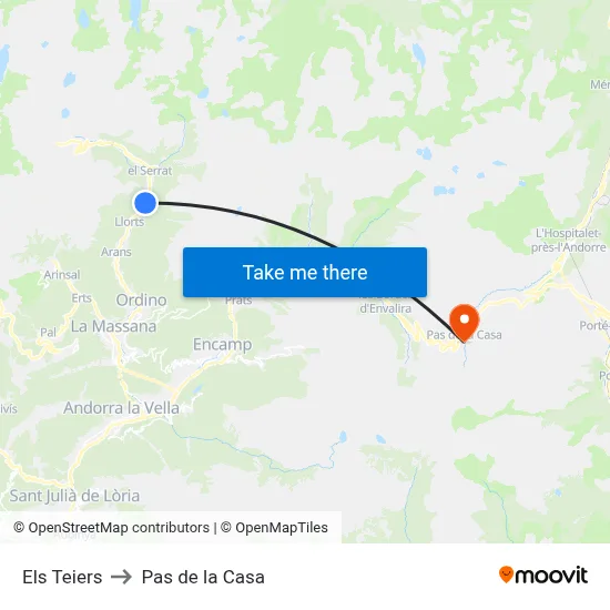 Els Teiers to Pas de la Casa map