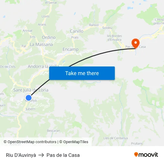 Riu D’Auvinyà to Pas de la Casa map
