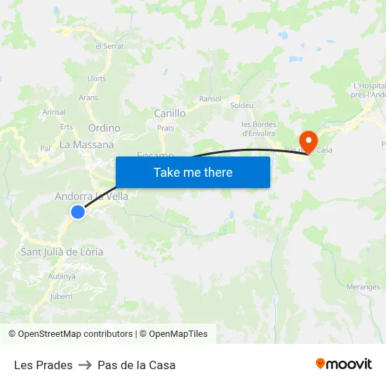 Les Prades to Pas de la Casa map