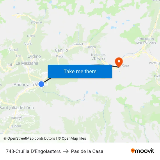 743-Cruïlla D'Engolasters to Pas de la Casa map