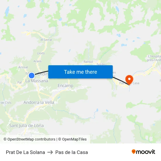 Prat De La Solana to Pas de la Casa map