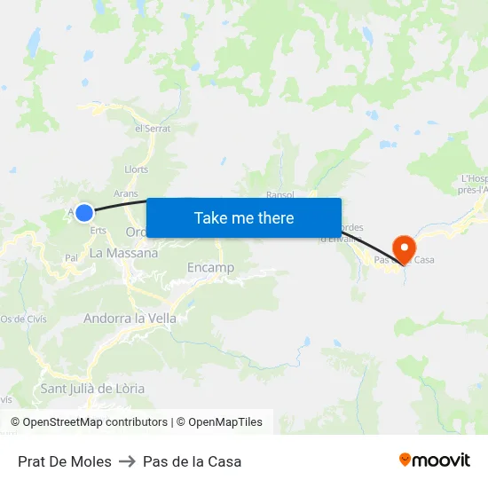 Prat De Moles to Pas de la Casa map