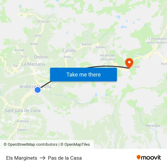 Els Marginets to Pas de la Casa map