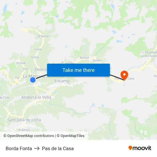 Borda Fonta to Pas de la Casa map