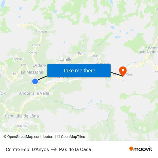 Centre Esp. D'Anyós to Pas de la Casa map