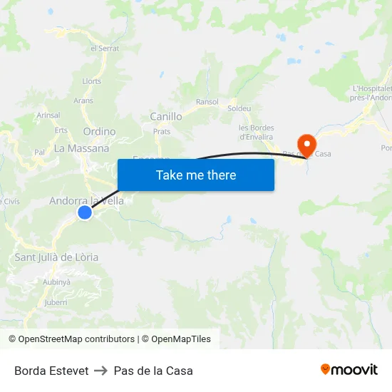 Borda Estevet to Pas de la Casa map