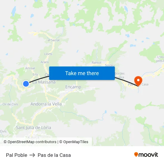 Pal Poble to Pas de la Casa map