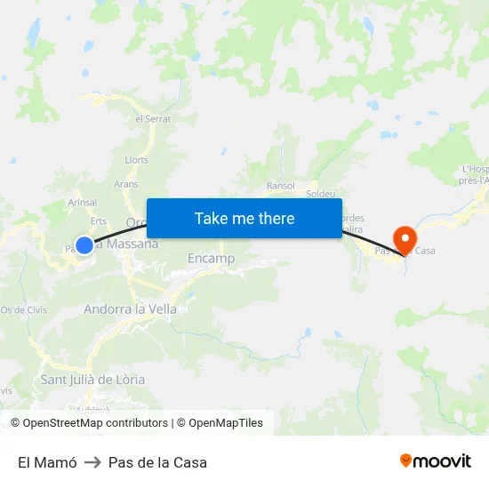 El Mamó to Pas de la Casa map