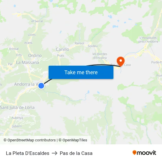 La Pleta D'Escaldes to Pas de la Casa map
