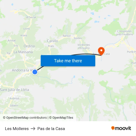 Les Molleres to Pas de la Casa map