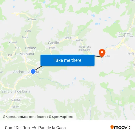 Camí Del Roc to Pas de la Casa map