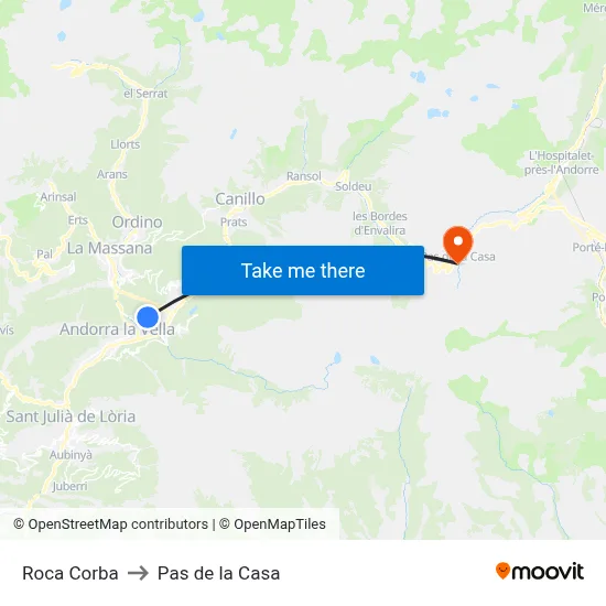 Roca Corba to Pas de la Casa map