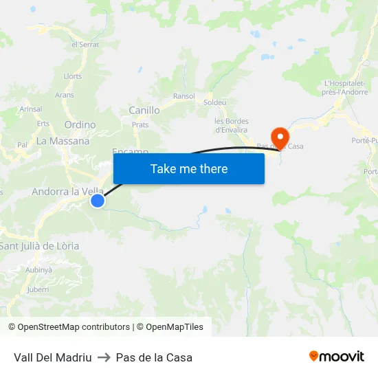 Vall Del Madriu to Pas de la Casa map