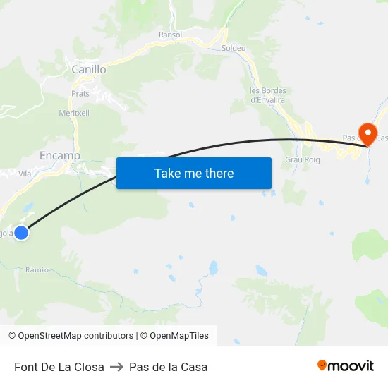 Font De La Closa to Pas de la Casa map