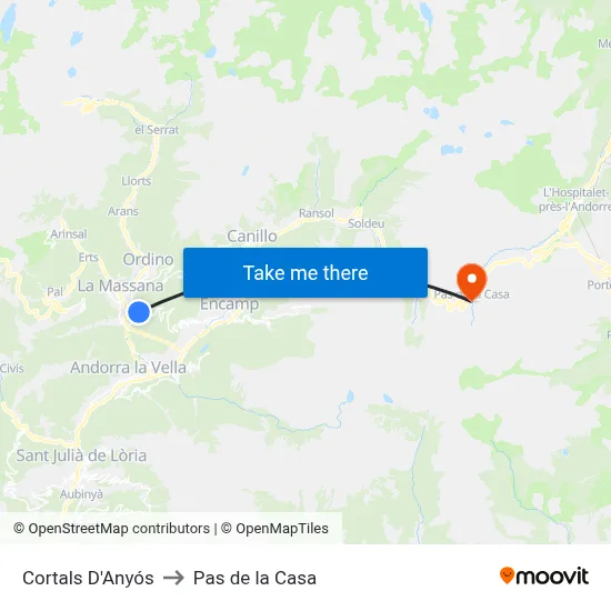 Cortals D'Anyós to Pas de la Casa map