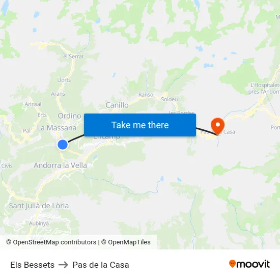 Els Bessets to Pas de la Casa map