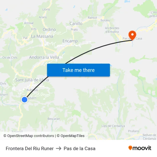 Frontera Del Riu Runer to Pas de la Casa map