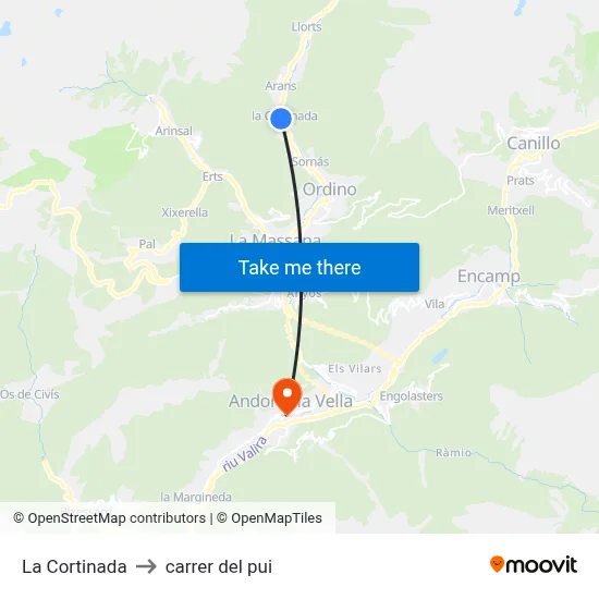 La Cortinada to carrer del pui map