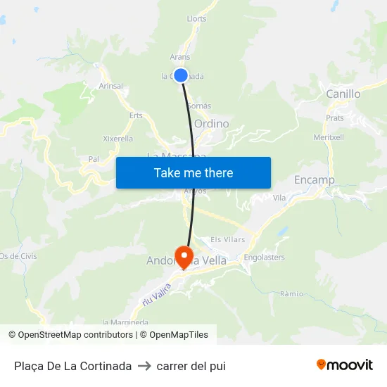 Plaça De La Cortinada to carrer del pui map