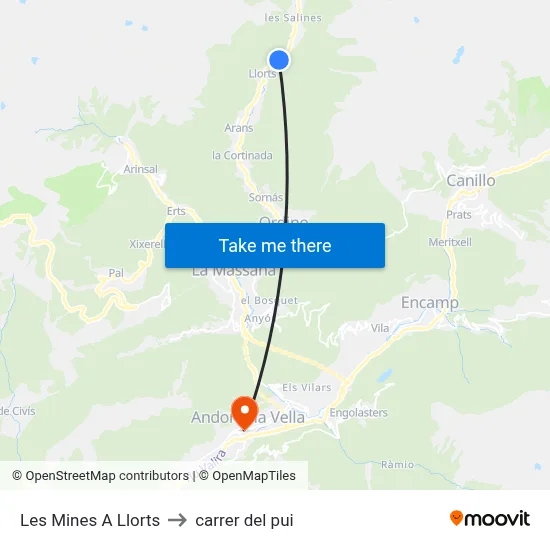 Les Mines A Llorts to carrer del pui map