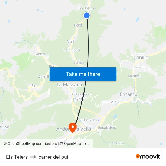 Els Teiers to carrer del pui map