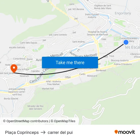 Plaça Coprínceps to carrer del pui map