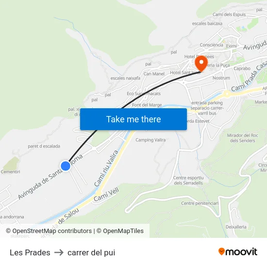 Les Prades to carrer del pui map