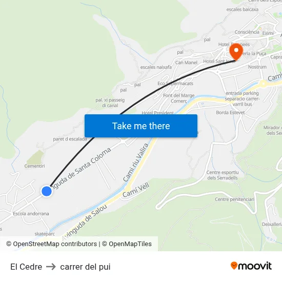 El Cedre to carrer del pui map