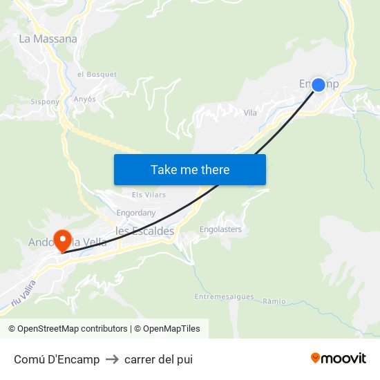 Comú D'Encamp to carrer del pui map