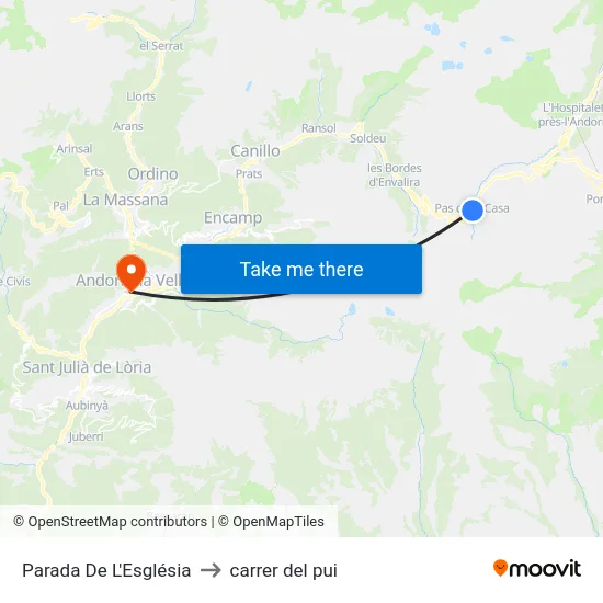 201-Parada De L'Església to carrer del pui map