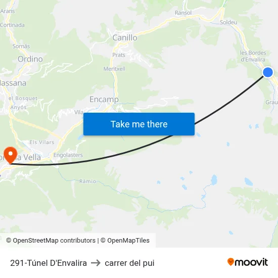 291-Túnel D'Envalira to carrer del pui map