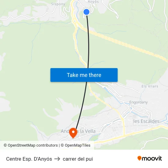 Centre Esp. D'Anyós to carrer del pui map