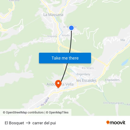 El Bosquet to carrer del pui map