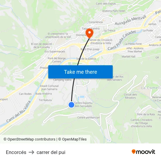 Encorcés to carrer del pui map