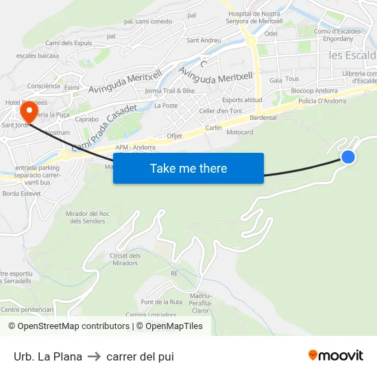 Urb. La Plana to carrer del pui map