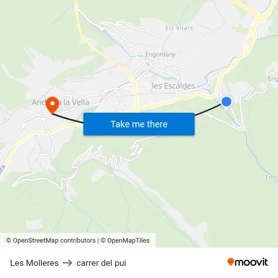 Les Molleres to carrer del pui map