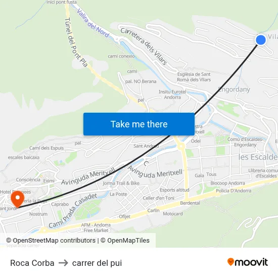 Roca Corba to carrer del pui map