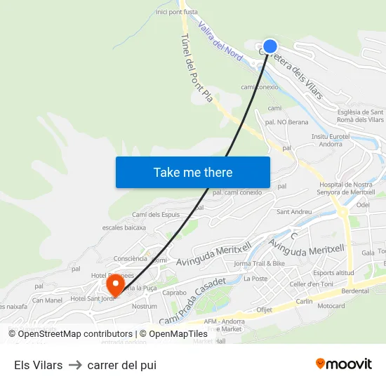 Els Vilars to carrer del pui map