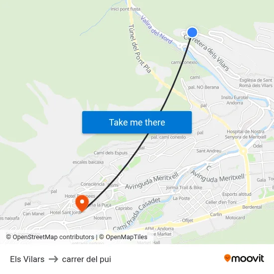 Els Vilars to carrer del pui map