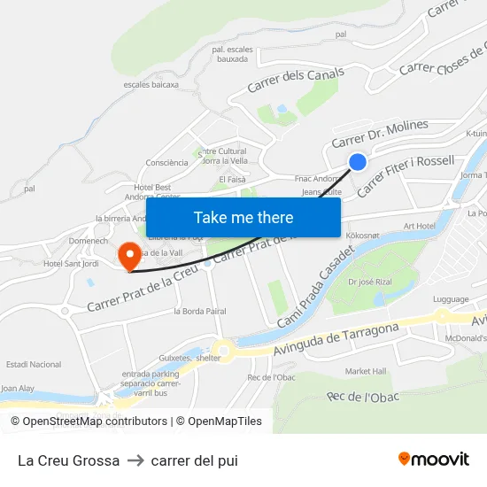 La Creu Grossa to carrer del pui map