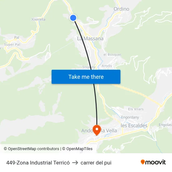 449-Zona Industrial Terricó to carrer del pui map